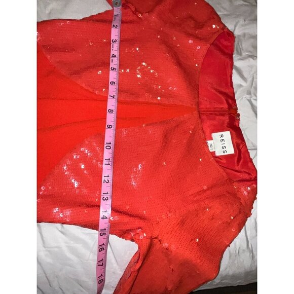 Reiss Red/Orange  Sequin Top 3/4-Sleeve Fitted Dress Size 4 - Picture 6 of 9